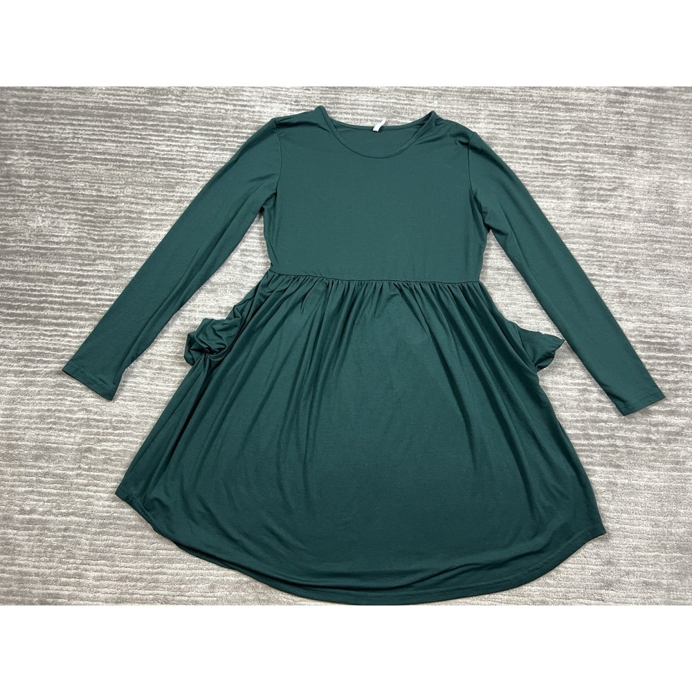 Longyuan‎ Dress Womens XL Green Long Sleeve Knee Length Pockets Rayon Blend